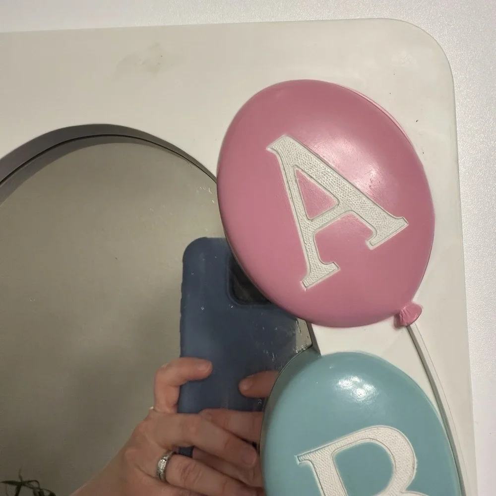 Homco Mirror Baby Nursery Decor‎ ABC White Blue Pink Bow Balloons Pastel Cottage